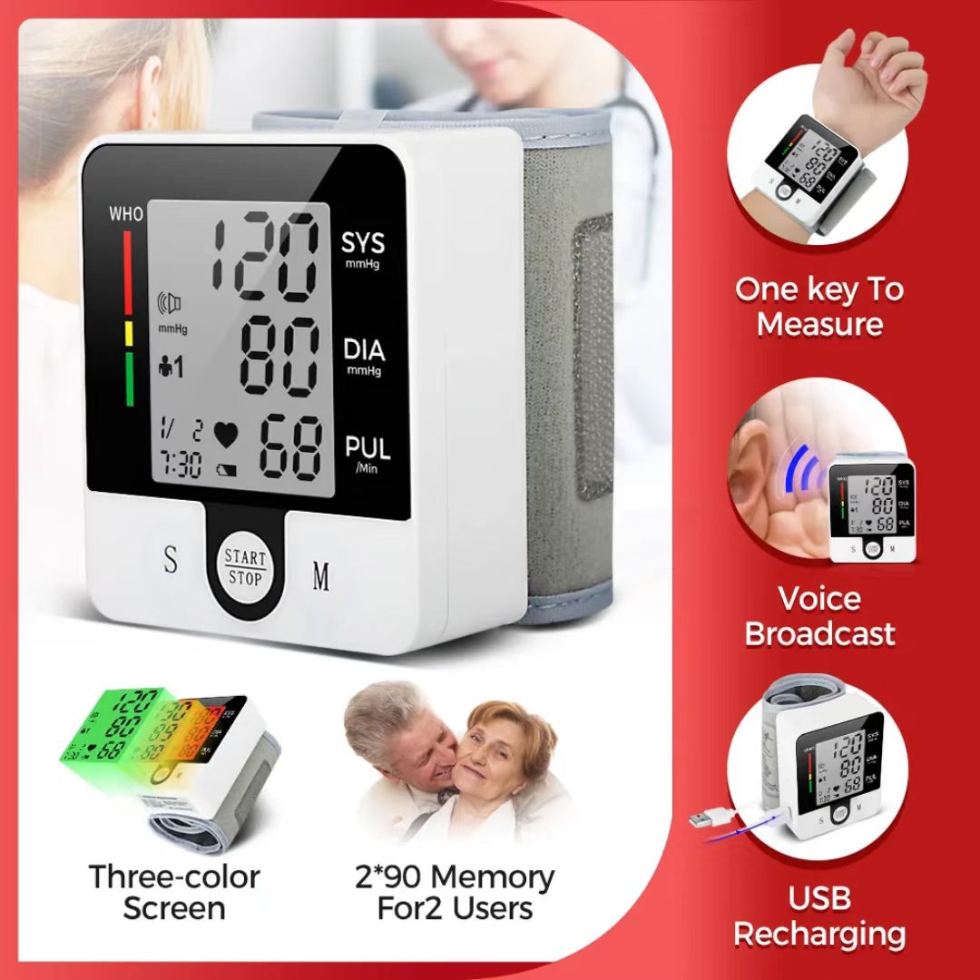 Hot-selling smart wrist voice-broadcast digital electronic blood pressure monitor