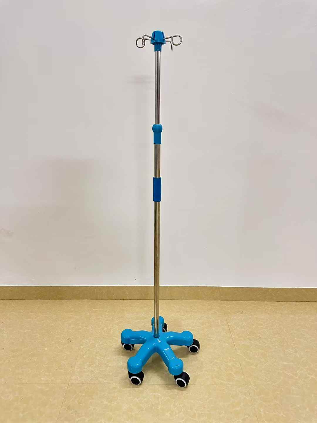 Stainless Steel Adjustable IV Infusion Stand, Mobile IV Pole with 5 Leg Base and Casters