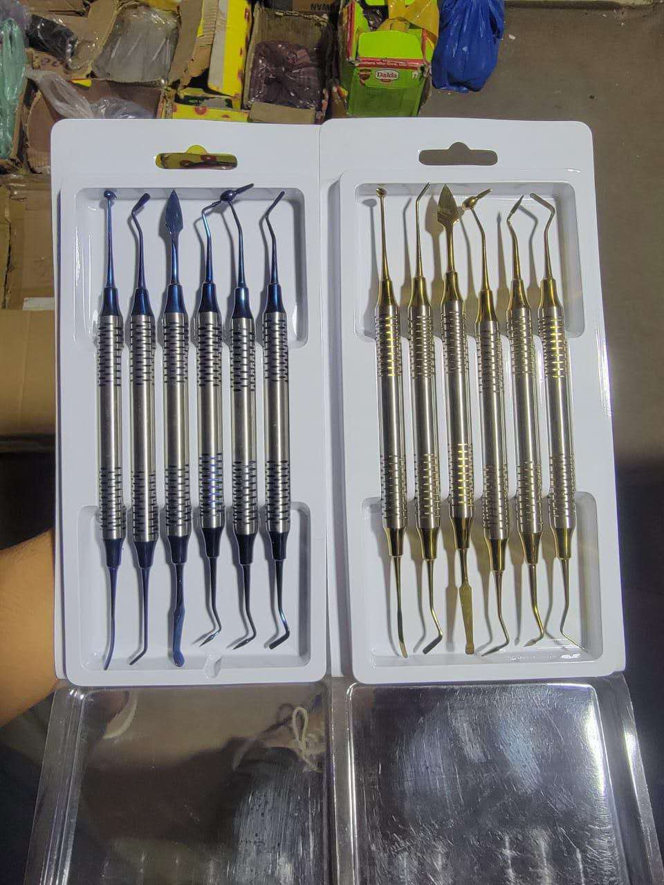 Dental Composite Resin Filling Instrument Set, Blue & Gold Titanium Coated Aesthetic Restoration Kit 6Pcs