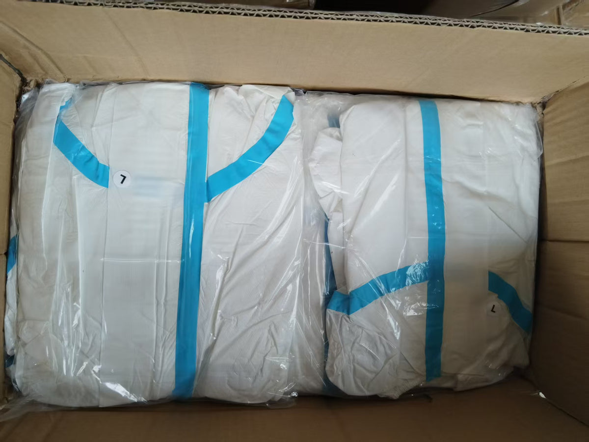 Disposable Protective Coverall with Blue Seam Tape, Hooded, Non-woven Fabric, Isolation Suit for Medical, Industrial Use