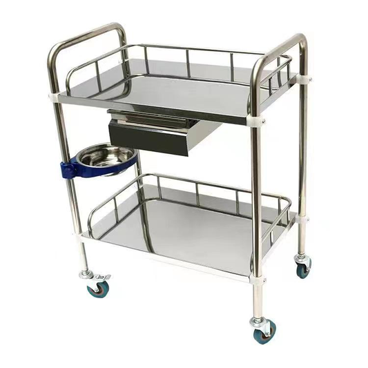 Stainless Steel Assembled Double-Layer Trolley with Single Drawer (600×400×860mm)