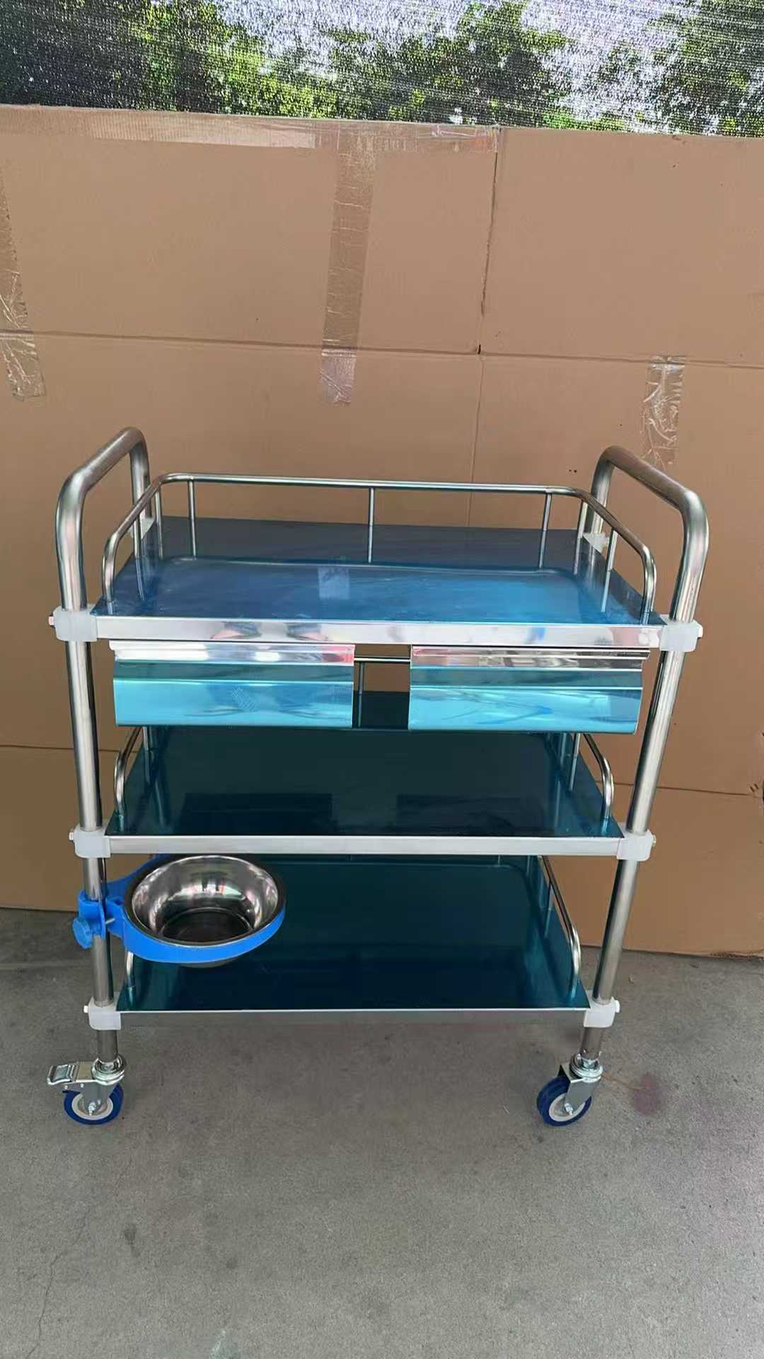 3-Tier Stainless Steel Assembly Cart with Single Or Two Drawers (800×480×860mm / 600×400×860mm)