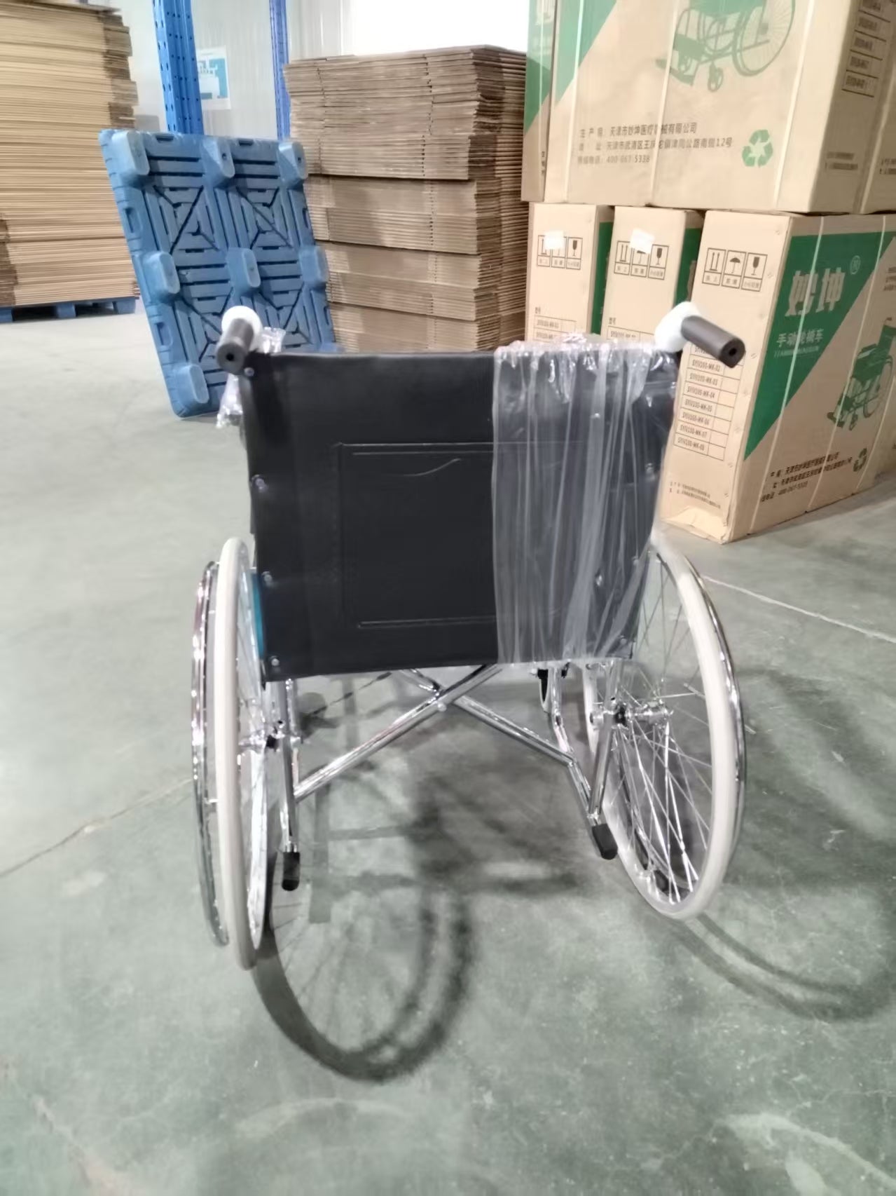 Electric Wheelchair with Integral Seat Plate, Leather Commode Pan & Solid Tires