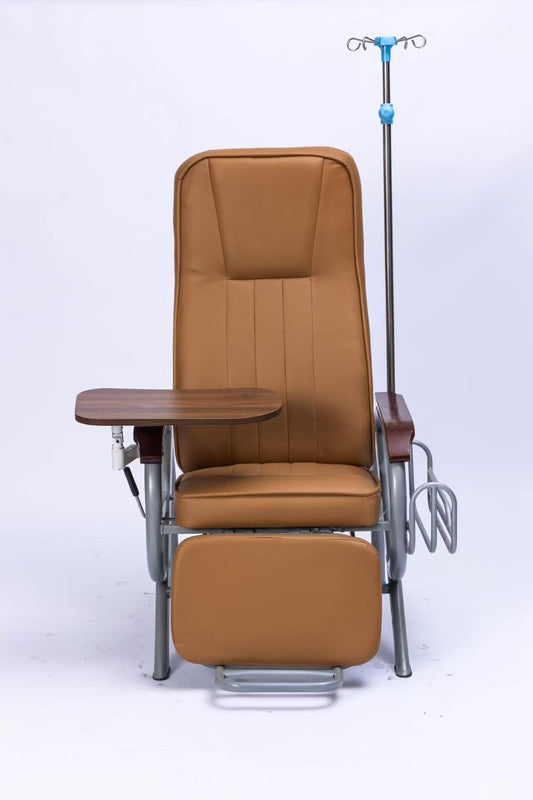 Multi-Function Infusion Chair with IV Stand, Footrest & Foldable Table for Dialysis Center