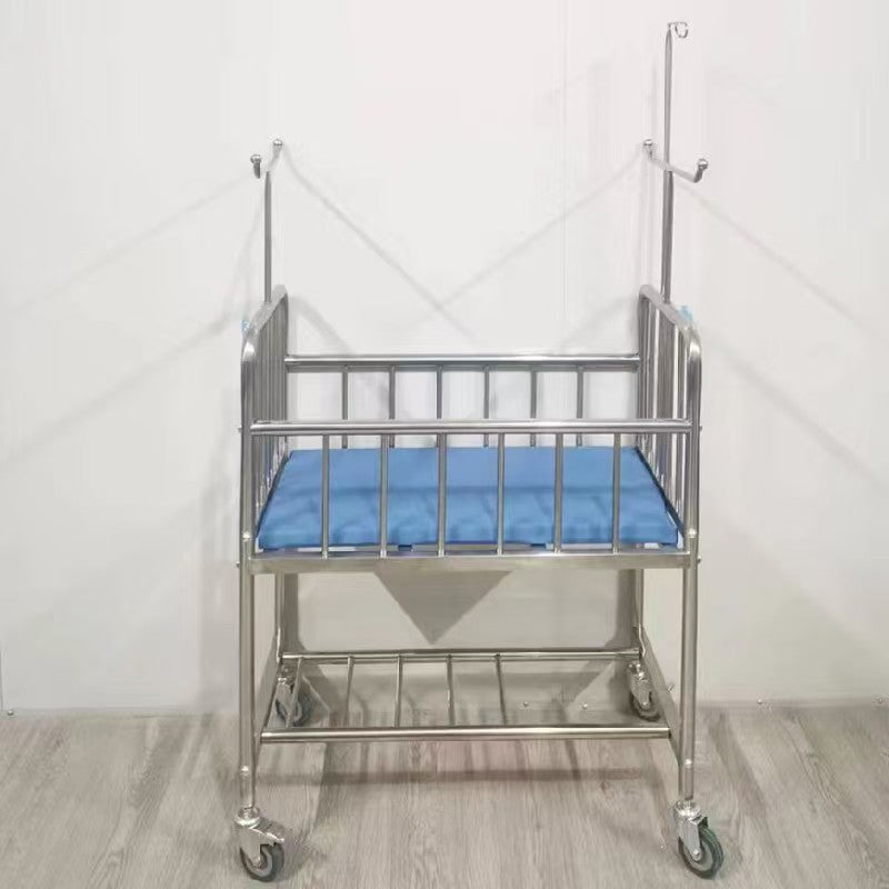 High - Quality Stainless Steel Pediatric Hospital Bed Trolley with IV Pole & Storage Shelf