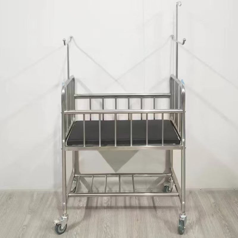 High - Quality Stainless Steel Pediatric Hospital Bed Trolley with IV Pole & Storage Shelf