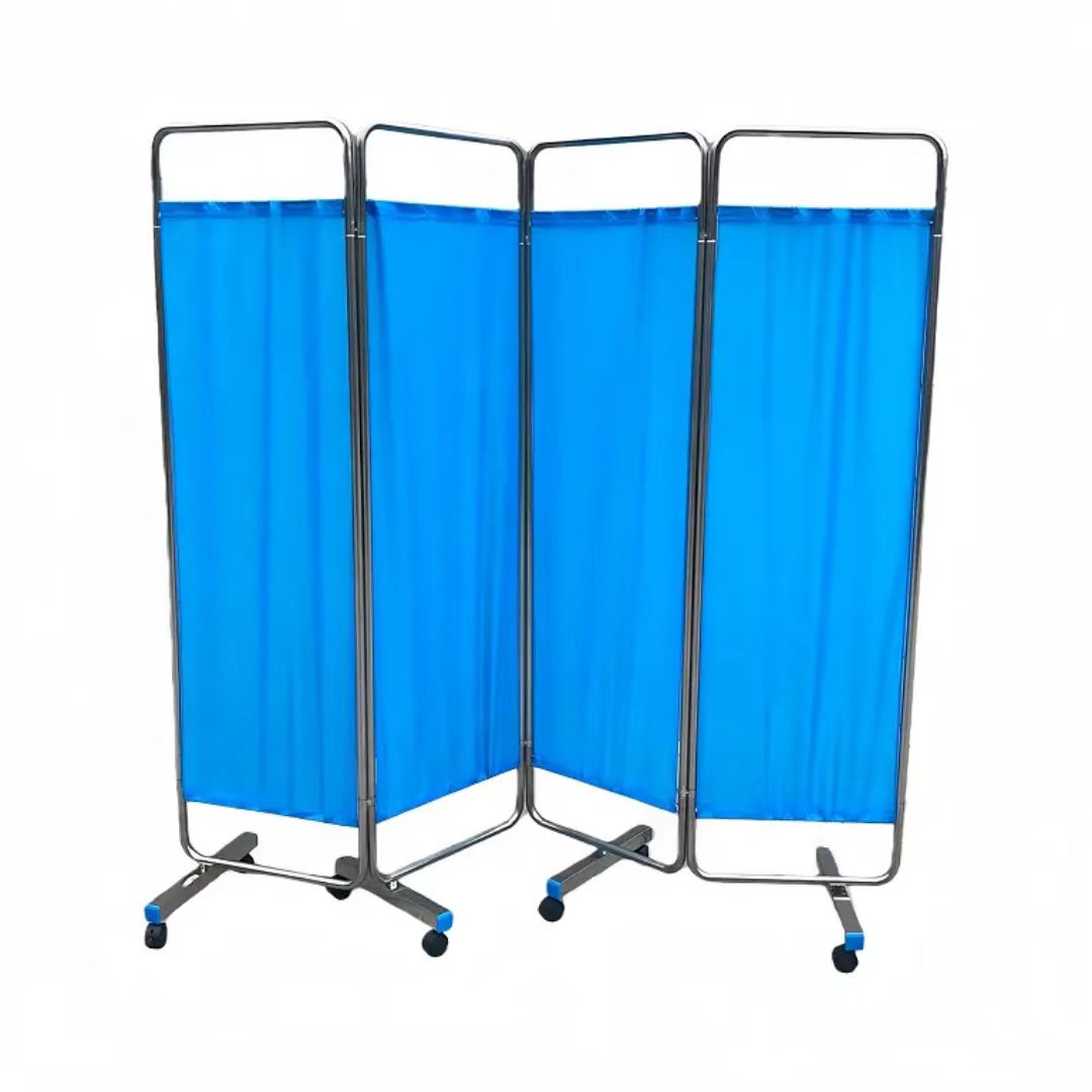 Wholesale 4-Fold Stainless Steel Square-Footed Folding Partition Screen with 05 Full Thickness High-Quality Curtain