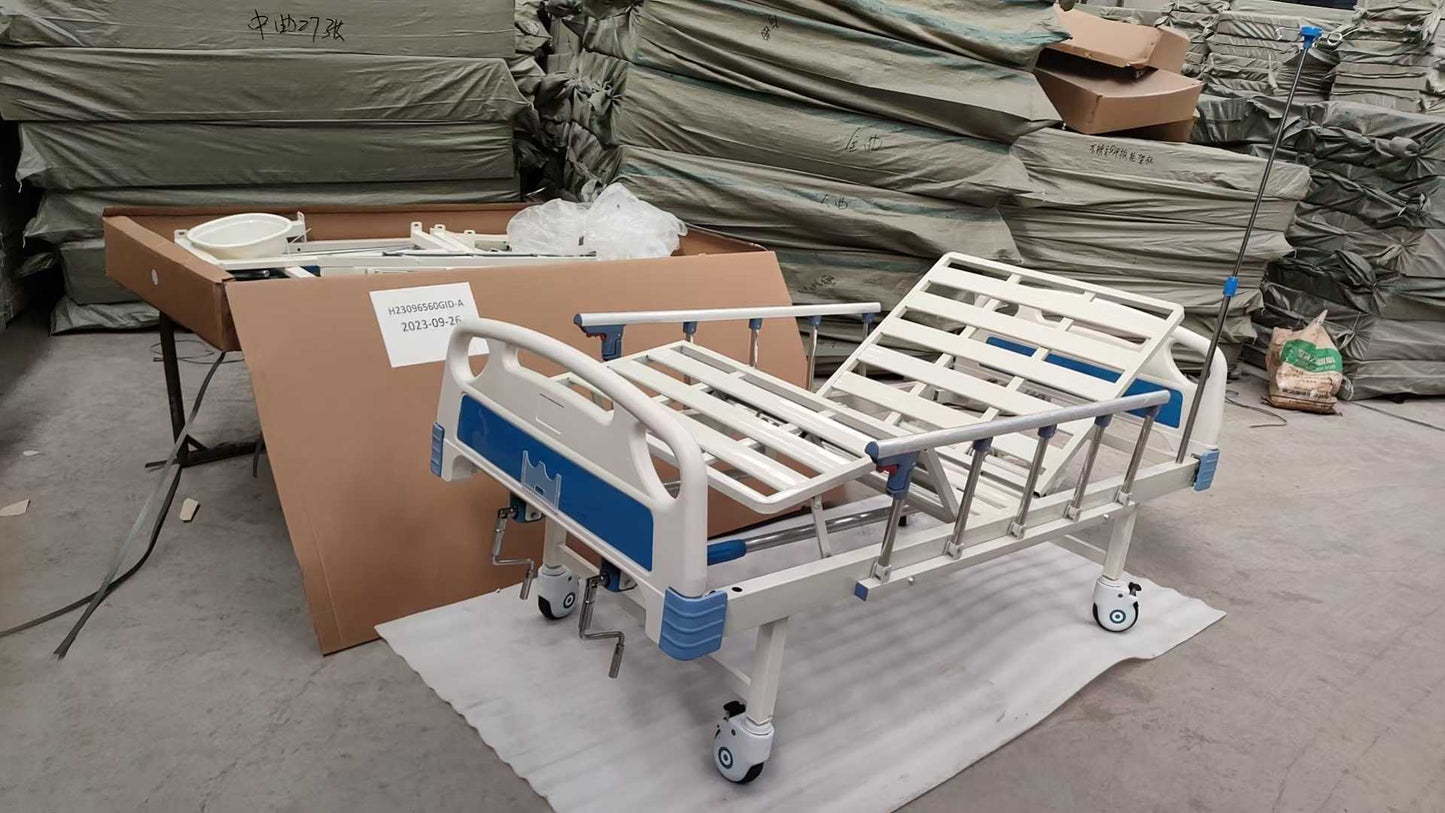 Two Cranks Manual Hospital Bed, Durable Steel Frame, Medical Bed for Clinic & Home Care