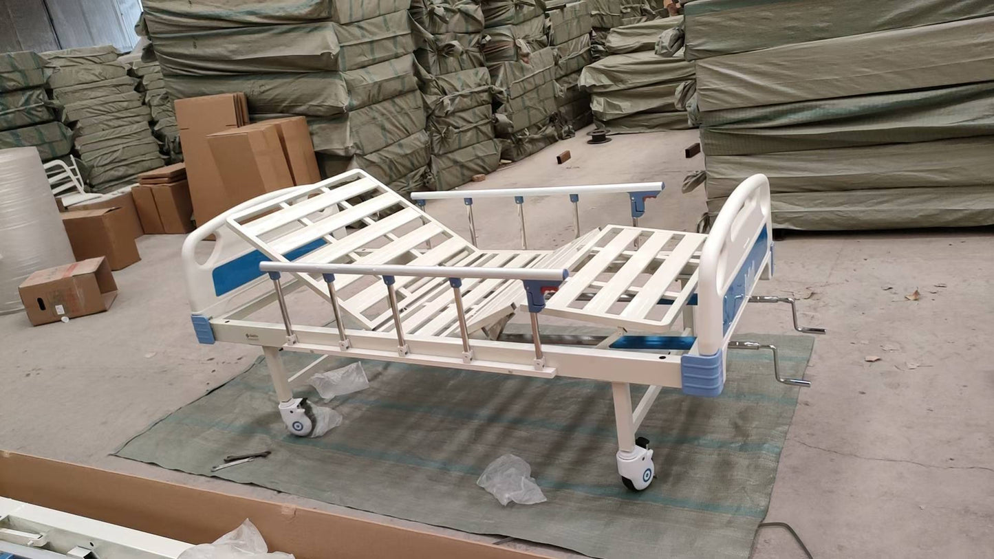 Two Cranks Manual Hospital Bed, Durable Steel Frame, Medical Bed for Clinic & Home Care