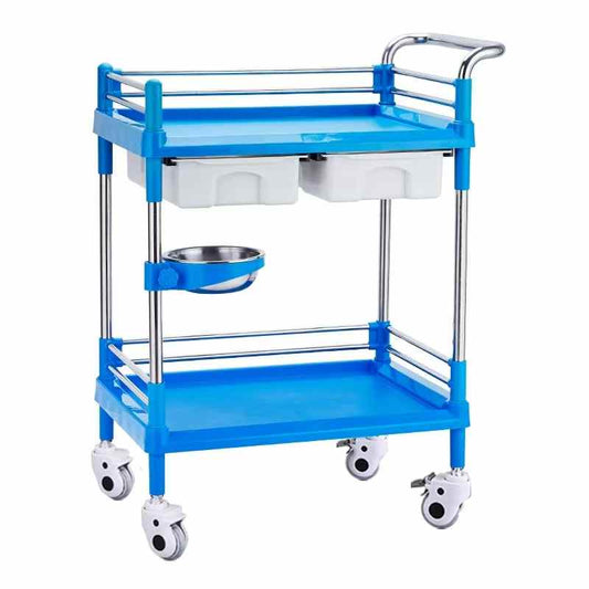ABS Plastic Platform Two-Layer Medical Treatment Trolley With Double Drawers