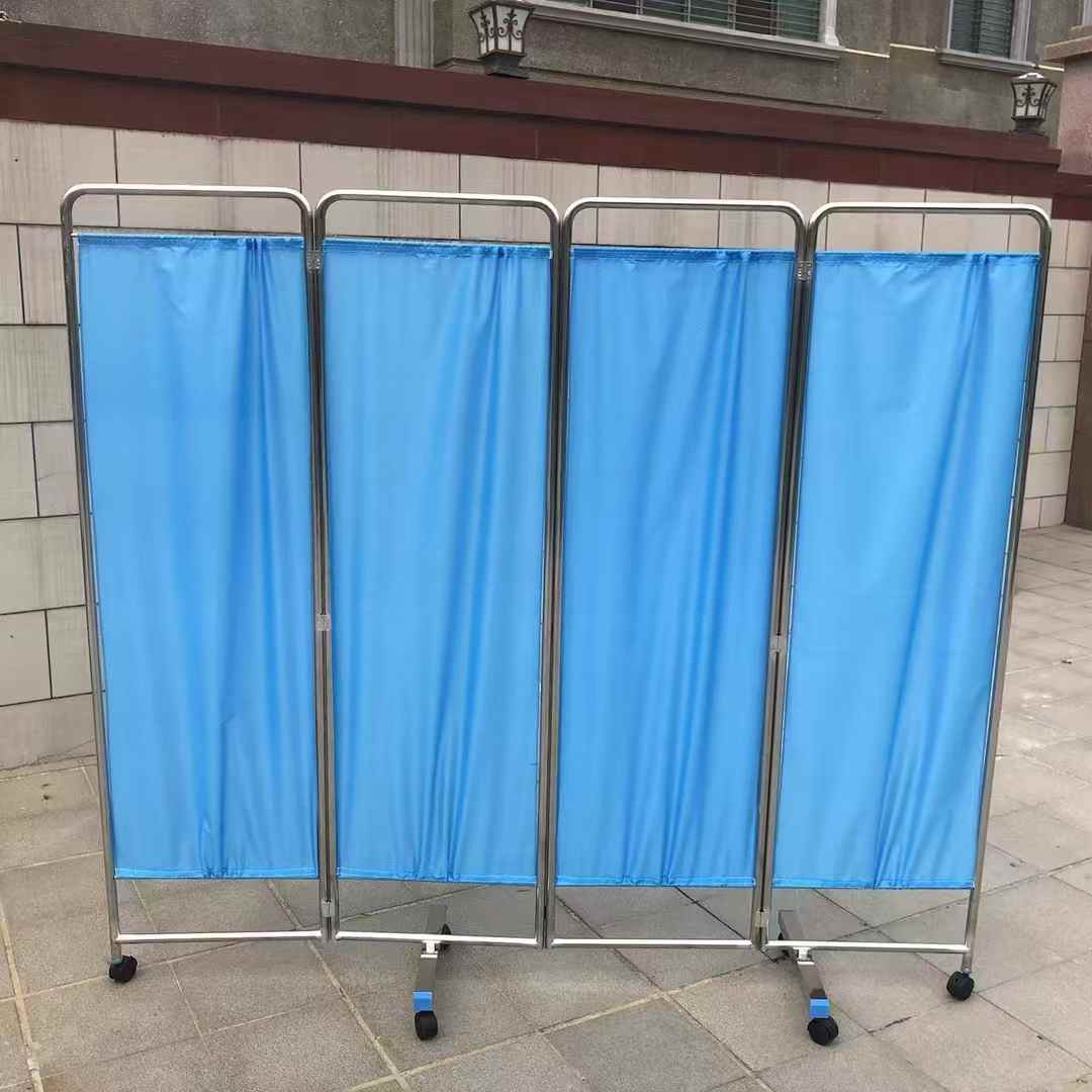 Stainless Steel 4-Panel Medical Folding Screen With Wheels