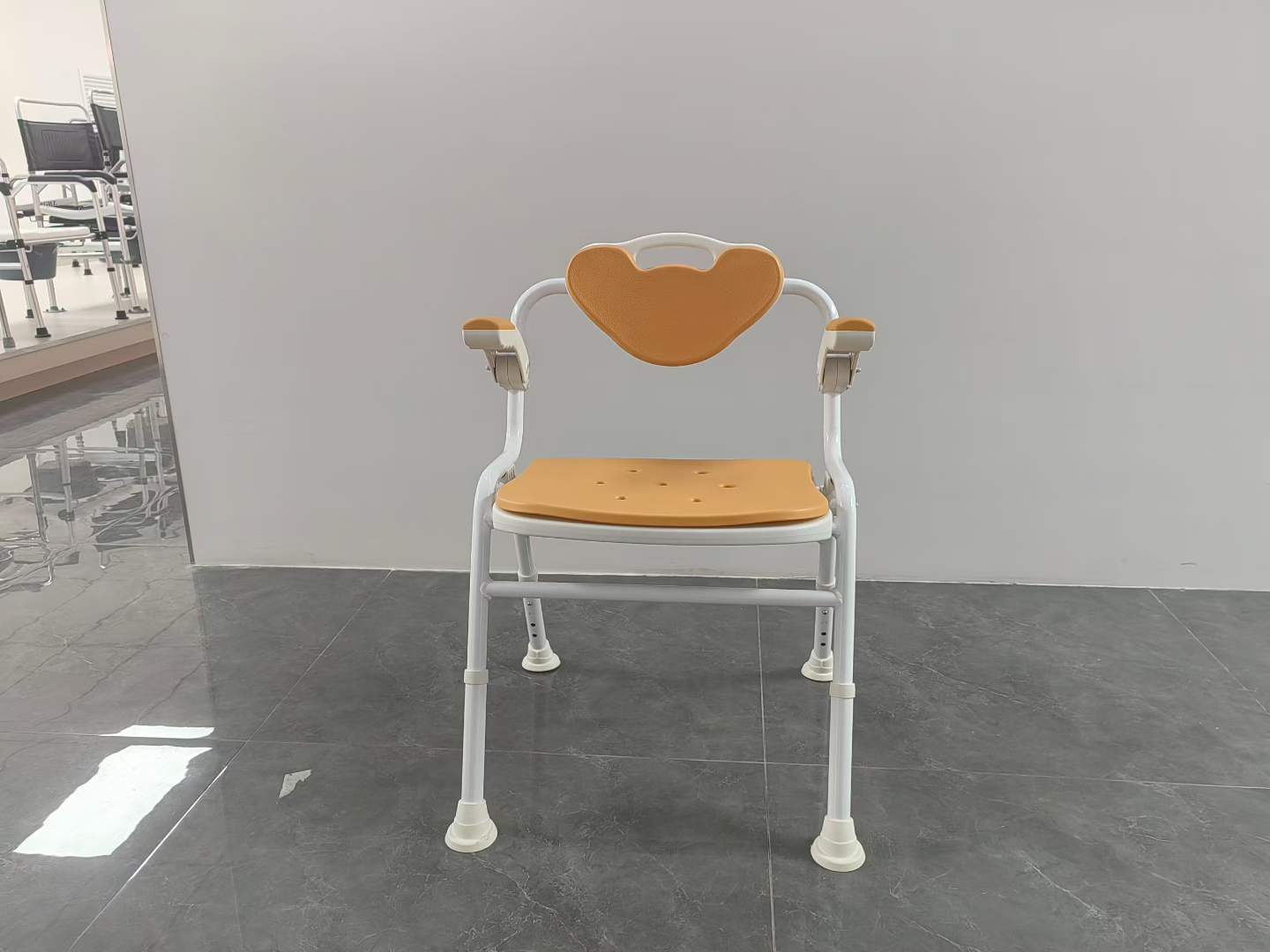 Aluminum Shower Chair for Elderly Square Drainage Seat Height Adjustable Flip-up Armrest Anti-slip Bath Bench with Backrest for Seniors Disabled