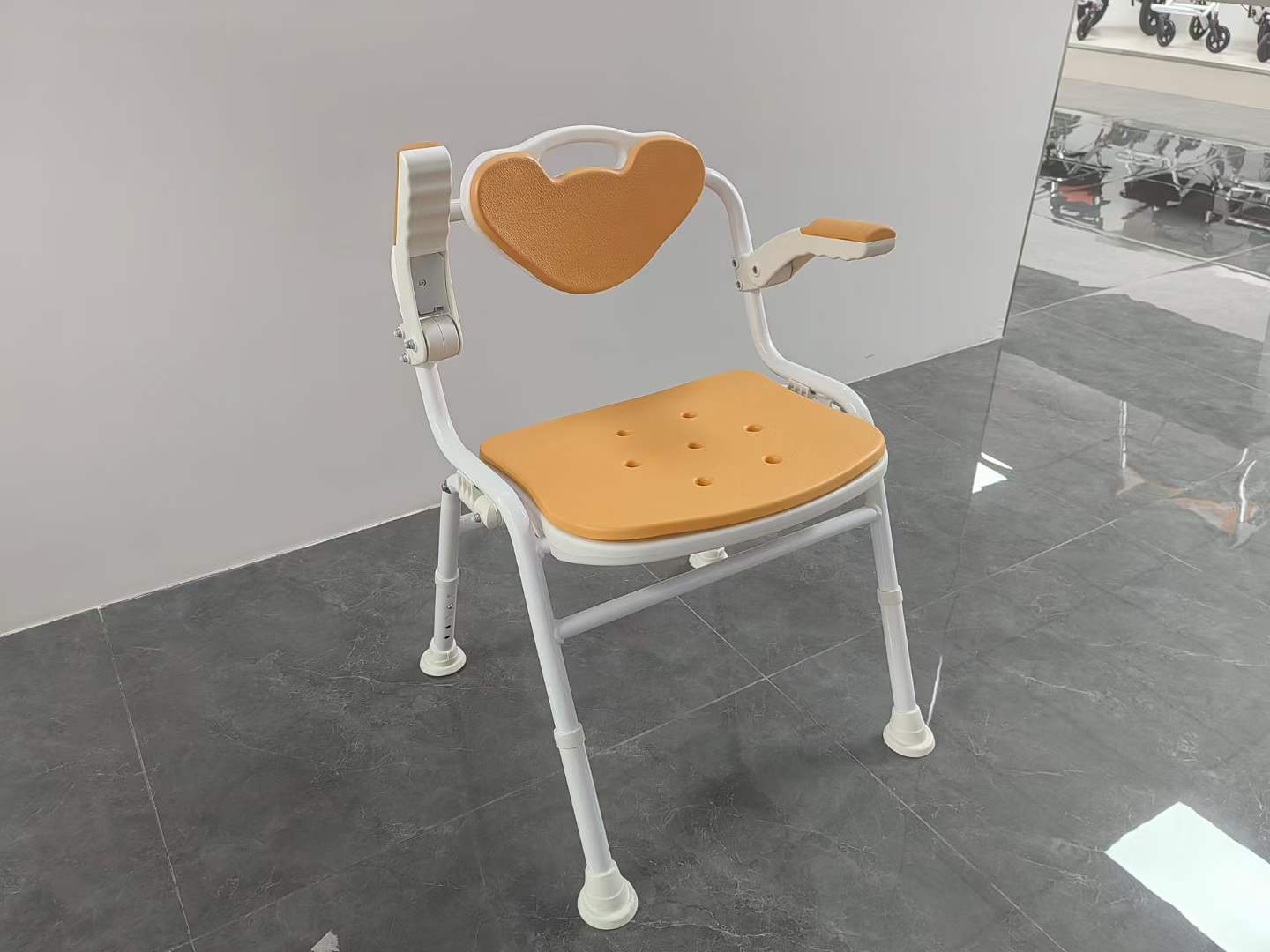 Aluminum Shower Chair for Elderly Square Drainage Seat Height Adjustable Flip-up Armrest Anti-slip Bath Bench with Backrest for Seniors Disabled