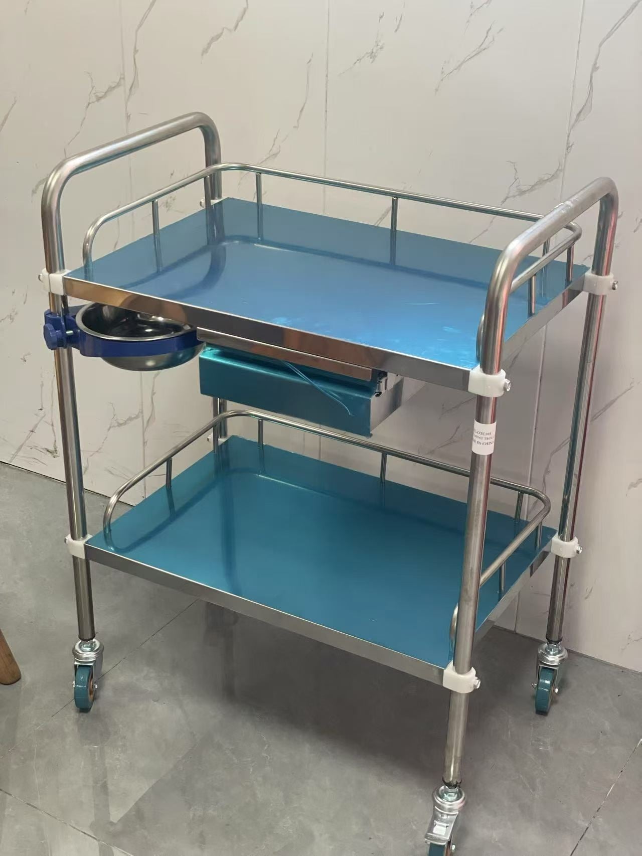 Stainless Steel Assembled Double-Layer Trolley with Single Drawer (600×400×860mm)