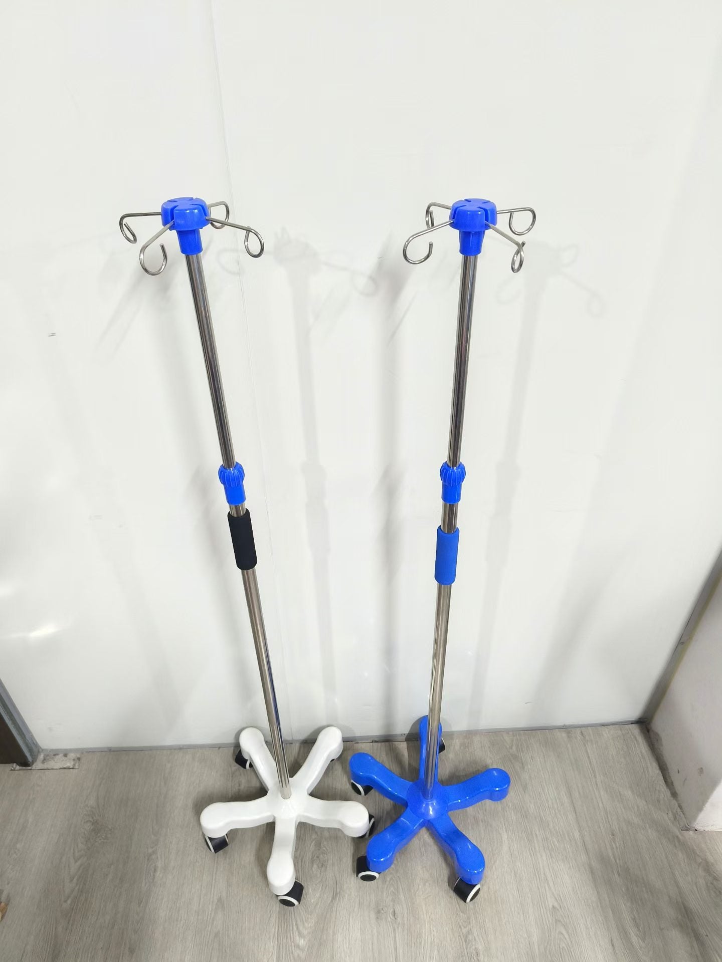 Stainless Steel Adjustable IV Infusion Stand, Mobile IV Pole with 5 Leg Base and Casters