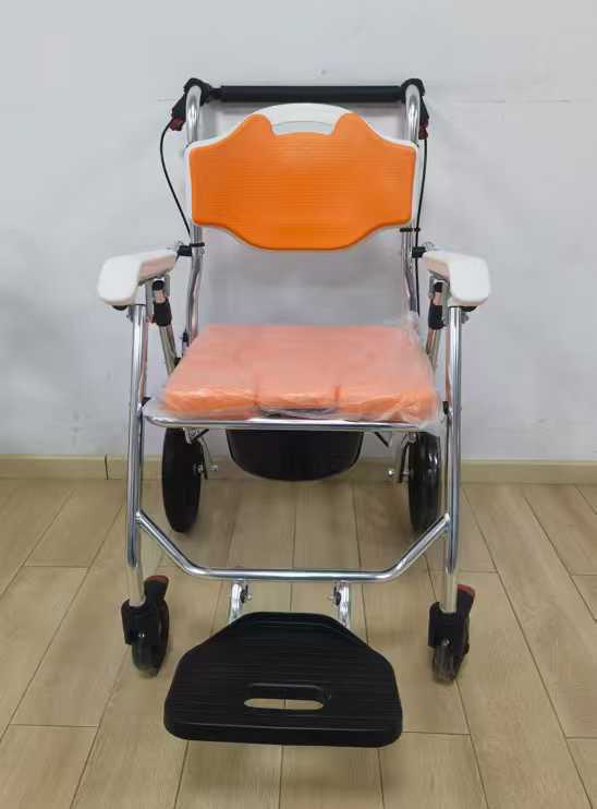 Lightweight Aluminum Rolling Commode Wheelchair with Footrest & Brake, 3 in 1 Shower Toilet Transport Chair for Seniors, Handicap & Pregnant Women