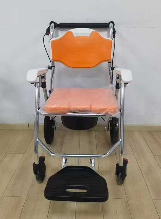 Lightweight Aluminum Rolling Commode Wheelchair with Footrest & Brake, 3 in 1 Shower Toilet Transport Chair for Seniors, Handicap & Pregnant Women