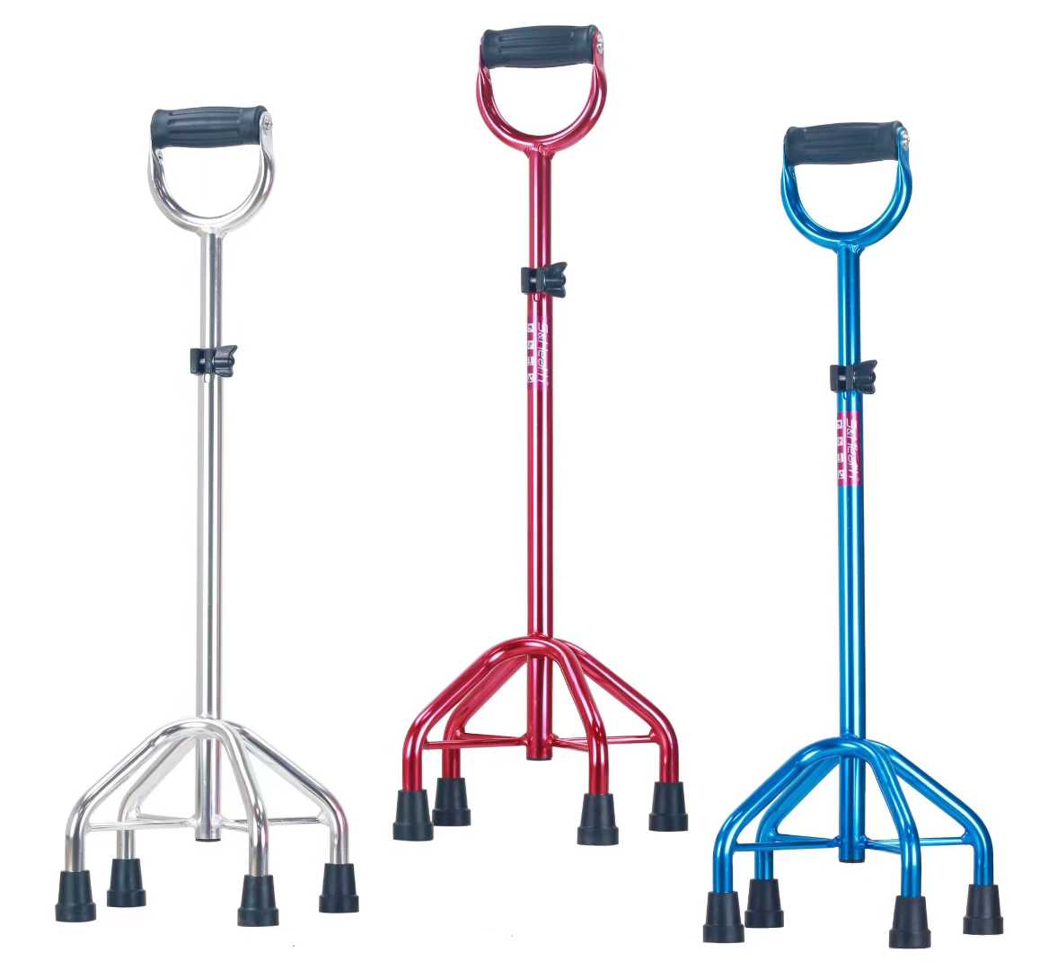 Adjustable Quad Cane, Lightweight Aluminum 4 Leg Walking Stick for Elderly