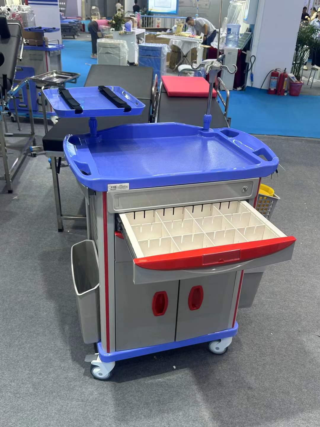Multi-Function Rolling Medical Crash Cart, Emergency Treatment Trolley with Lockable Cabinet and Drawers for Medical Institution Wholesale