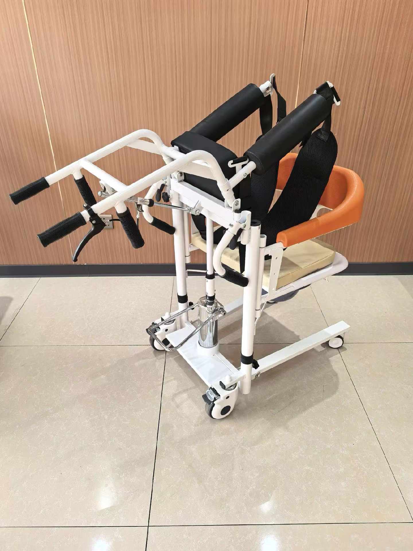 Hydraulic Patient Transfer Lift Chair with Commode, Multifunctional Mobile Shower Toilet Wheelchair for Elderly Disabled Nursing Home