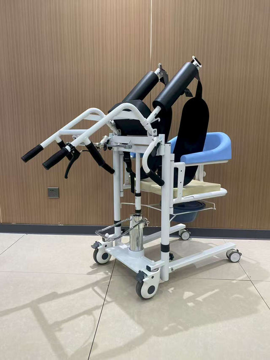 Hydraulic Patient Transfer Lift Chair with Commode, Multifunctional Mobile Shower Toilet Wheelchair for Elderly Disabled Nursing Home