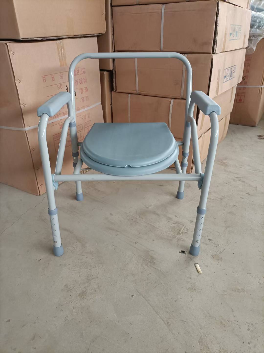Height Adjustable Bedside Commode Chair without Wheels, Steel Frame Toilet Chair for Elderly & Disabled