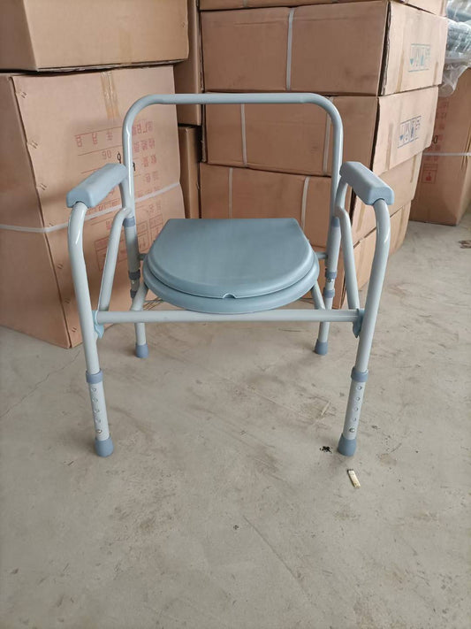 Height Adjustable Bedside Commode Chair without Wheels, Steel Frame Toilet Chair for Elderly & Disabled
