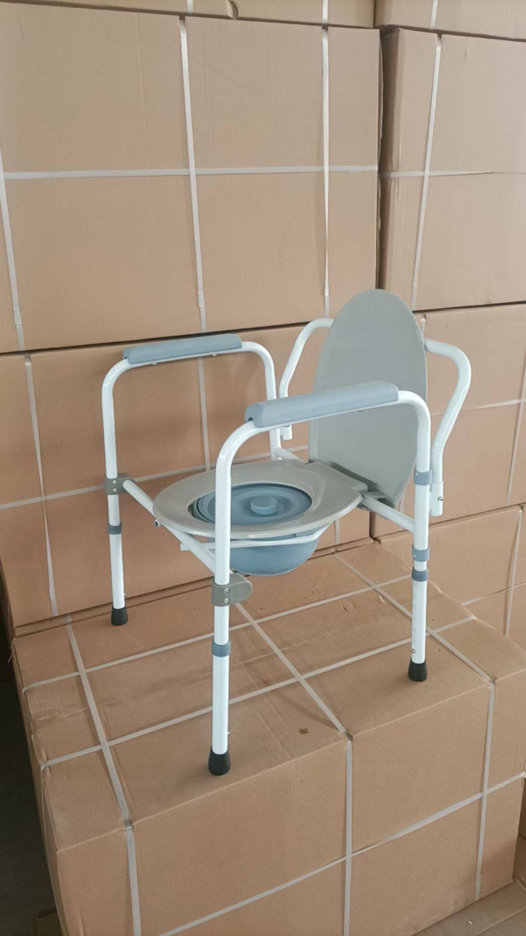 Height Adjustable Bedside Commode Chair without Wheels, Steel Frame Toilet Chair for Elderly & Disabled