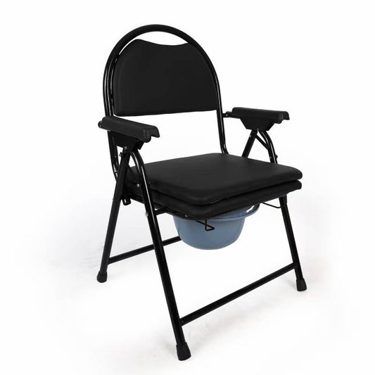 Foldable Padded Commode Chair with Backrest & Armrest, Portable Bedside Toilet Seat for Elderly