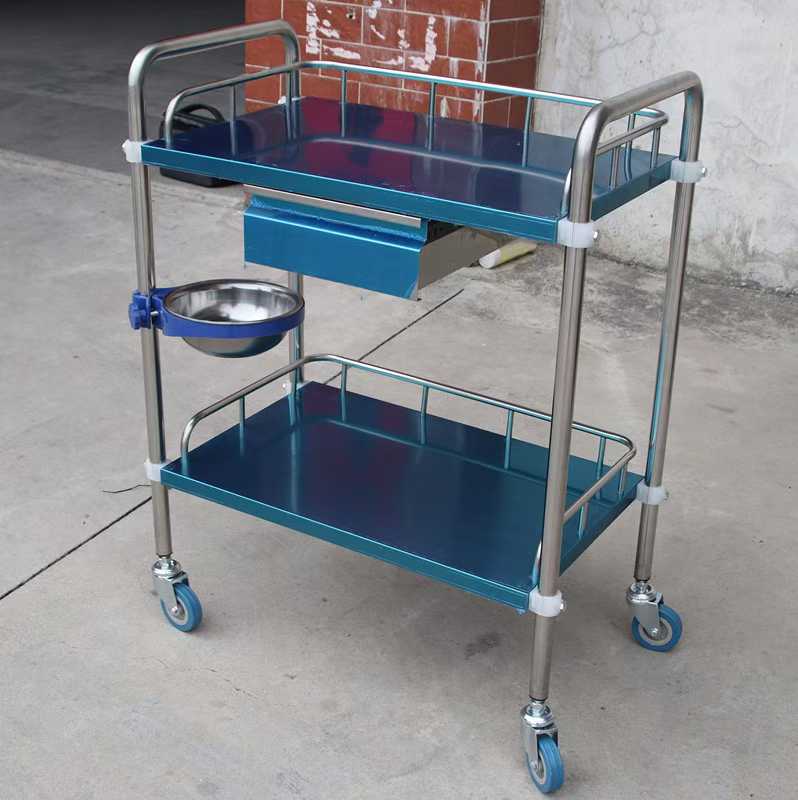 Stainless Steel Assembled Double-Layer Trolley with Single Drawer (600×400×860mm)