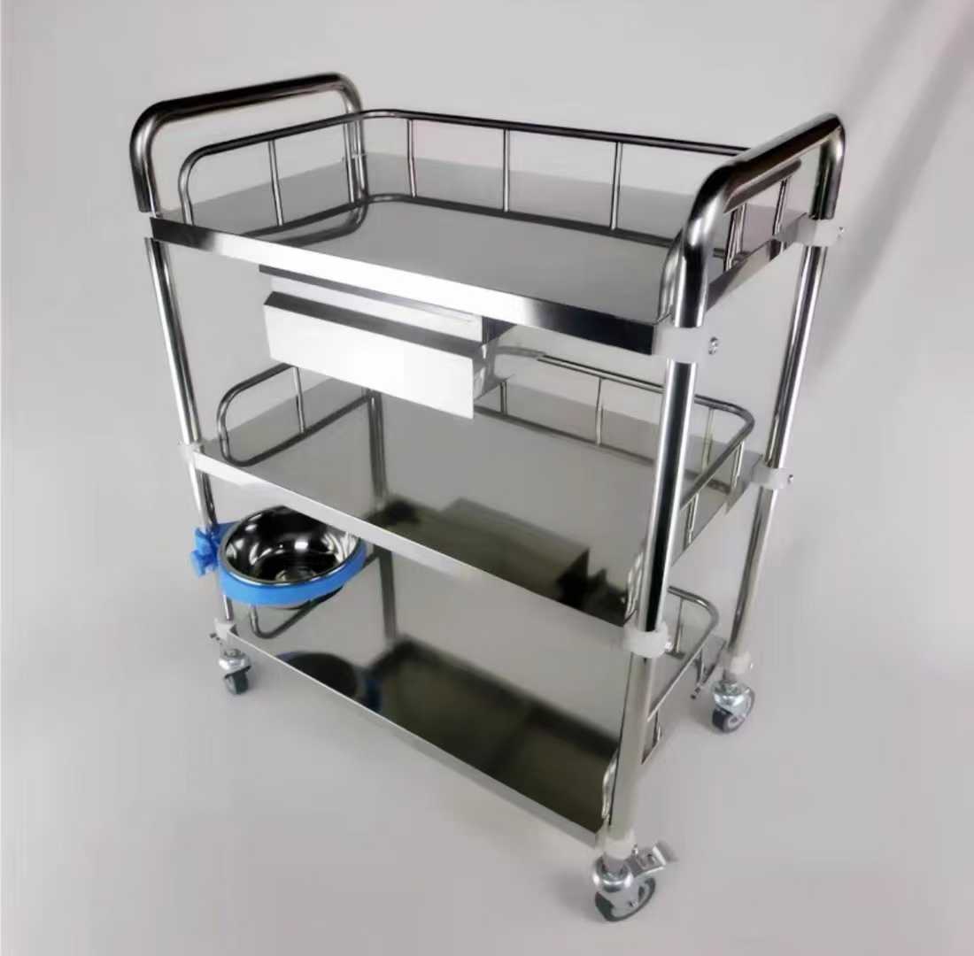 Stainless Steel Assembled Double-Layer Trolley with Single Drawer (600×400×860mm)