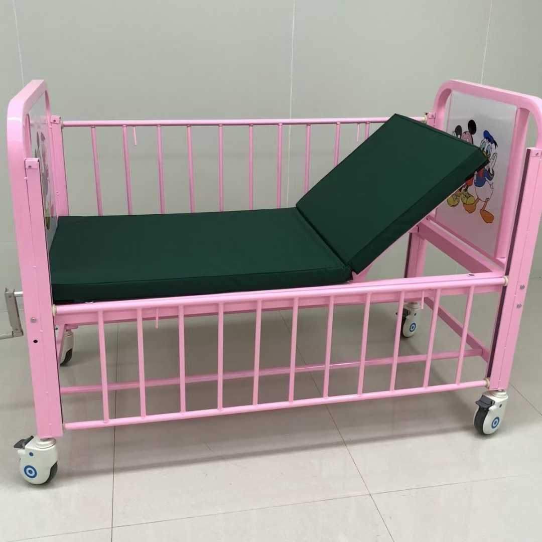 Pink Pediatric Hospital Bed with Adjustable Backrest & Guardrails