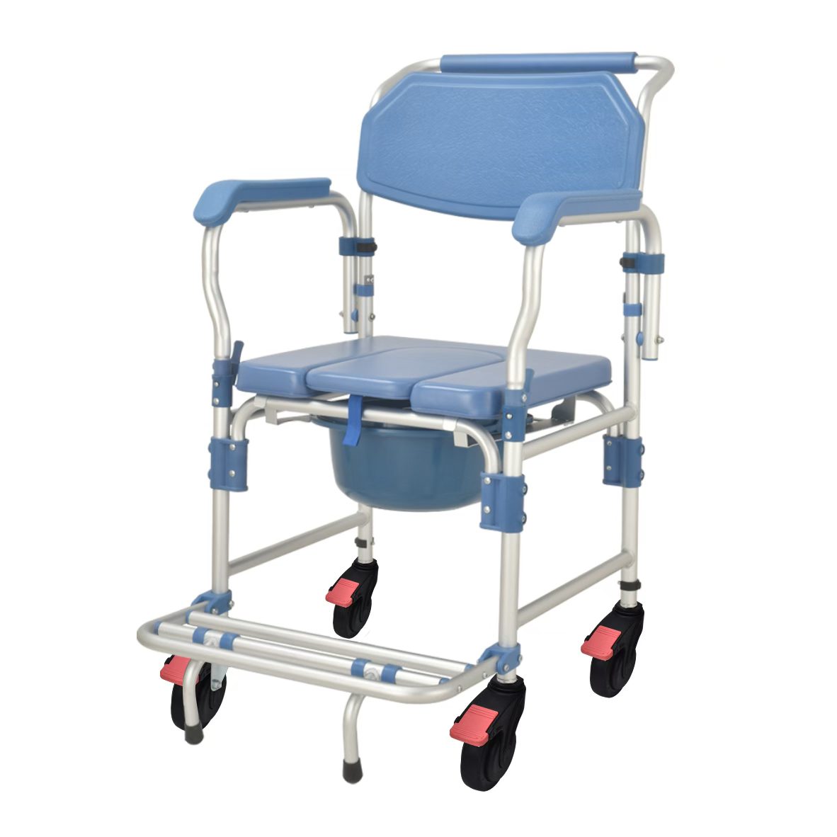 Mobile Aluminum Commode Chair with Wheels