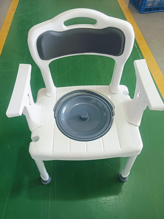 Height‑adjustable Elderly Commode Chair, 2‑in‑1 Bathroom Shower Chair With Removable Toilet Basin