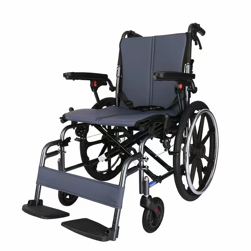 Lightweight Folding Aluminum Alloy Manual Wheelchair, Portable Self‑propelled Wheel Chair for Elderly and Disabled