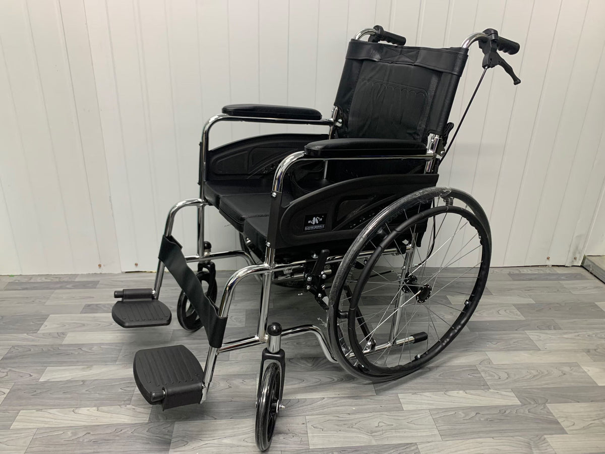 Low‑Seat Commode Wheelchair With Foldable Backrest, Electroplated Frame