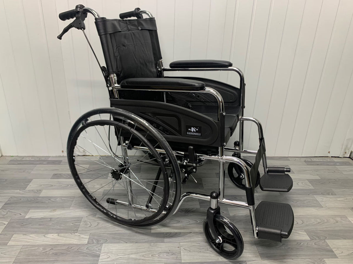 Low‑Seat Commode Wheelchair With Foldable Backrest, Electroplated Frame