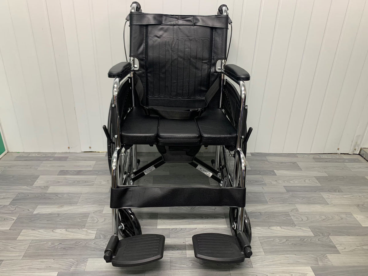 Low‑Seat Commode Wheelchair With Foldable Backrest, Electroplated Frame