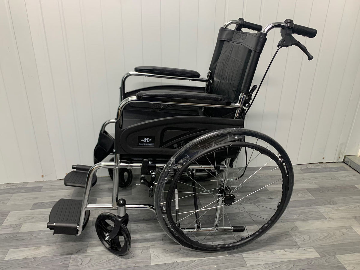 Low‑Seat Commode Wheelchair With Foldable Backrest, Electroplated Frame