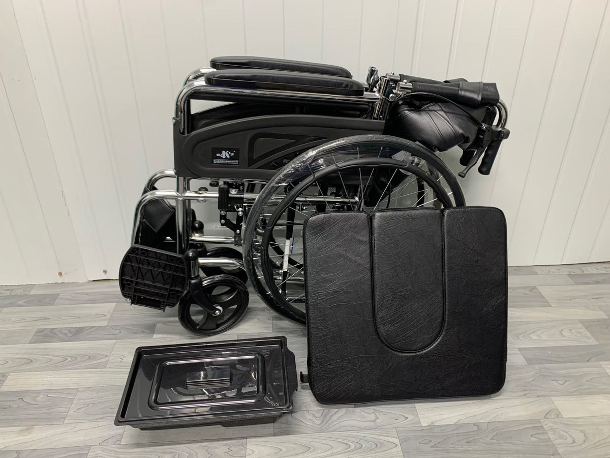 Low‑Seat Commode Wheelchair With Foldable Backrest, Electroplated Frame
