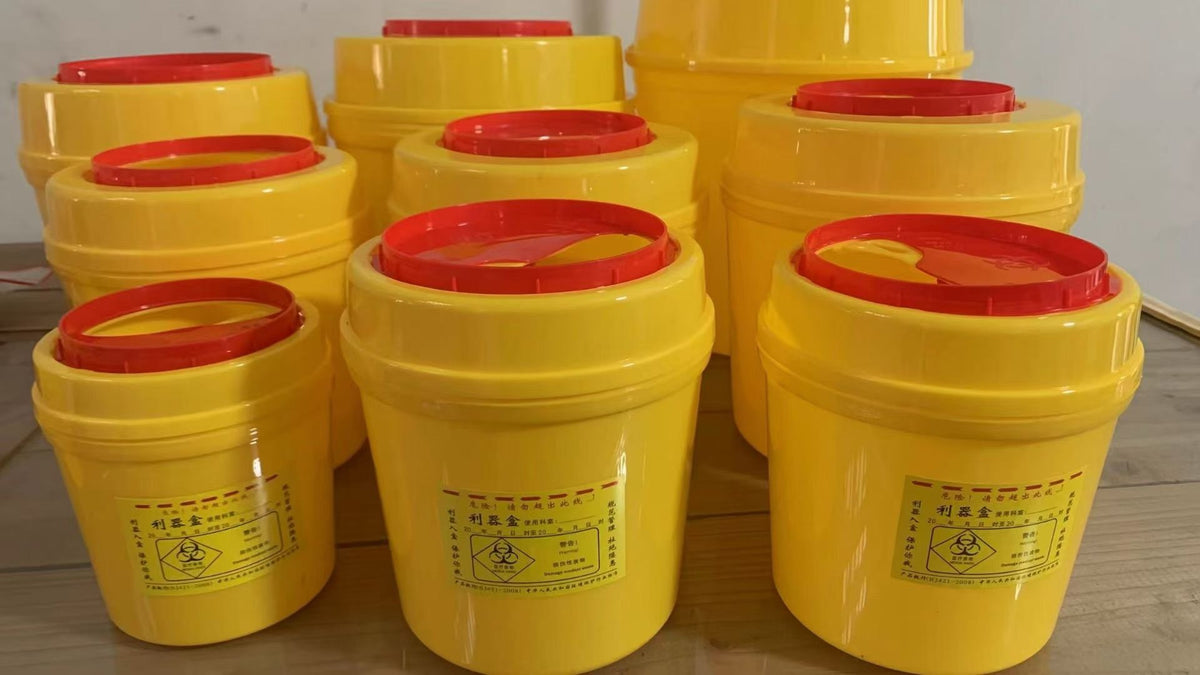 Disposable Medical Sharps Container, Yellow Biohazard Needle Disposal Box