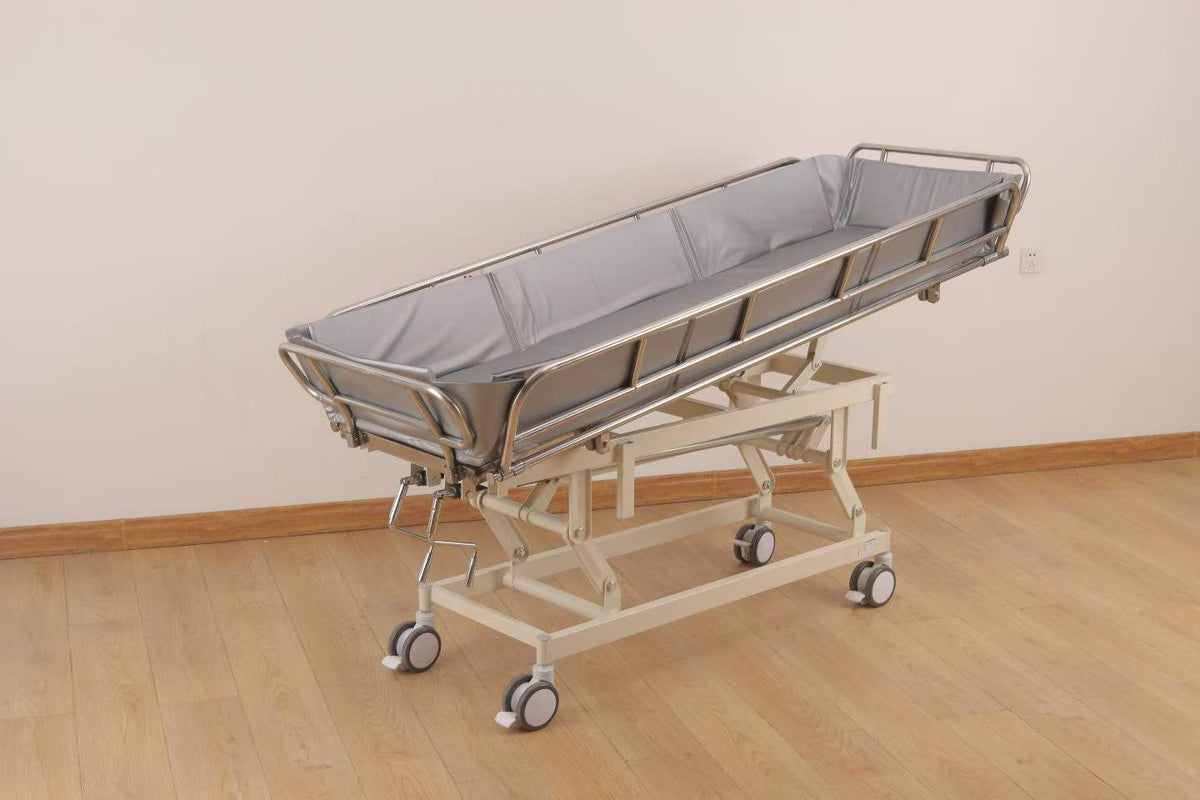 Mobile Stainless Steel Bathing Bed, Height Adjustable Shower Trolley for Paralyzed Elderly Nursing Home Use