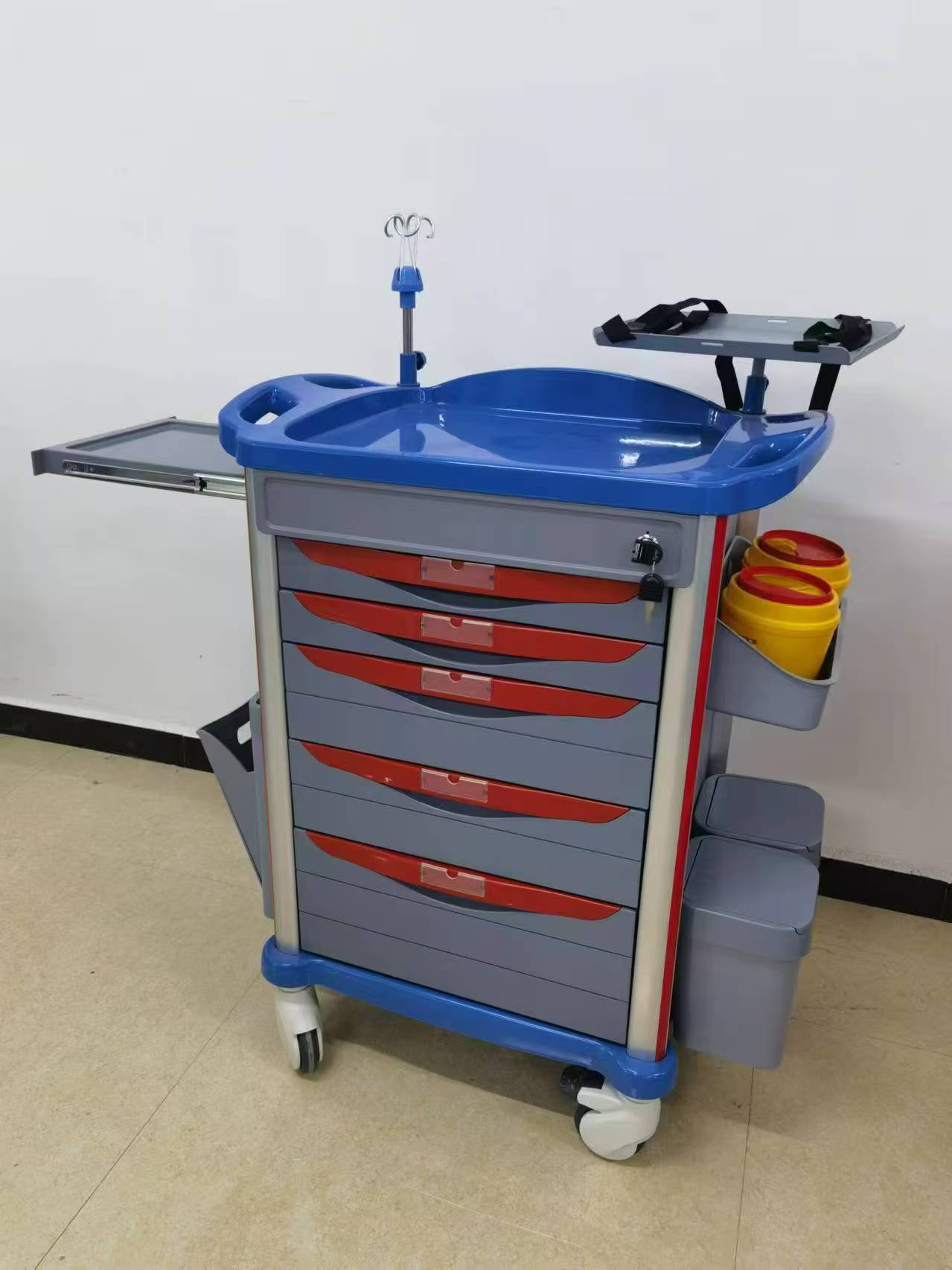 ABS Emergency Trolley with Multi-Drawers & IV Pole