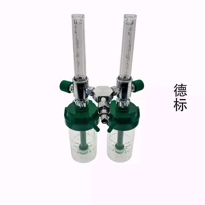 Dual Outlet Medical Oxygen Flowmeter with Double Humidifier Bottles / Two-patient Oxygen Inhaler