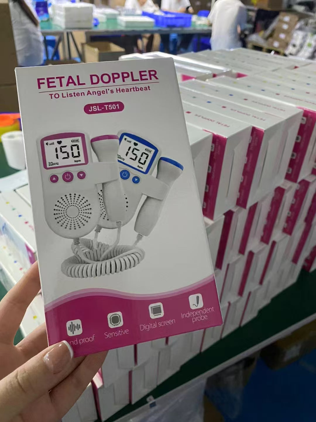 Fetal Doppler Heart Rate Monitor for Home Pregnancy Use - LCD Display with Pink Probe