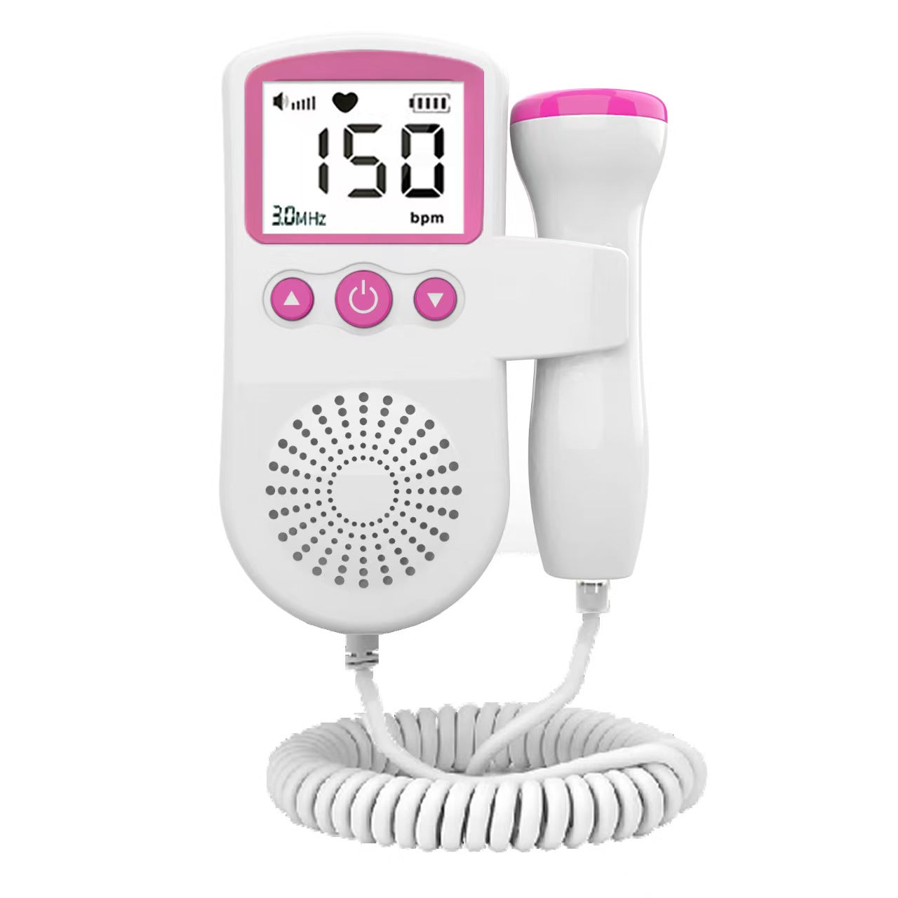 Fetal Doppler Heart Rate Monitor for Home Pregnancy Use - LCD Display with Pink Probe