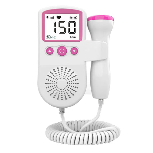 Fetal Doppler Heart Rate Monitor for Home Pregnancy Use - LCD Display with Pink Probe