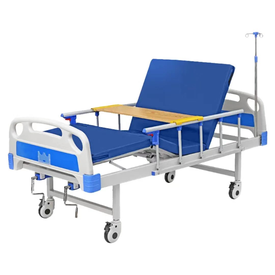 Two Cranks Manual Hospital Bed, Durable Steel Frame, Medical Bed for Clinic & Home Care