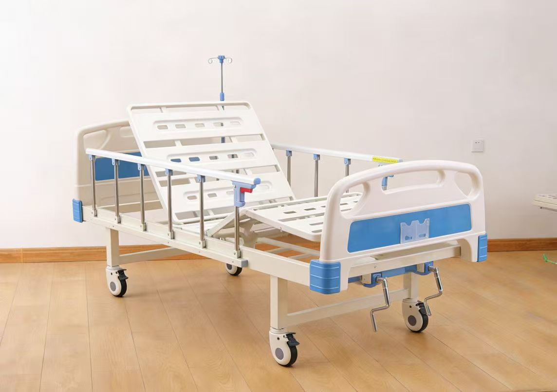 Two Cranks Manual Hospital Bed, Durable Steel Frame, Medical Bed for Clinic & Home Care