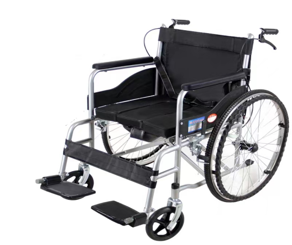 Black Cloth Commode Wheelchair with Solid Tires